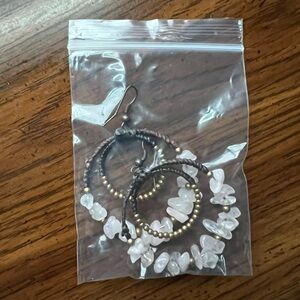 Double circle dangly earrings with light pink crystals